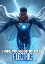 Face Swap Birthday Card – Superhero Lightning Strike – Funny Personalised Card for Him created by thortful