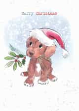 Cute Christmas Card - Merry Christmas - Brown Puppy With Foliage created by Paper Shed Design