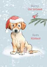 Cute Christmas Card - Merry Christmas - Retriever Puppy and Robin created by Paper Shed Design