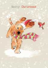 Cute Christmas Card - Merry Christmas - Coker Spaniel & Robin created by Paper Shed Design