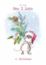 Cute Christmas Card - One I Love - Mouse Holding Foliage created by Paper Shed Design