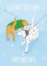 Cute Dog Christmas Card - Season's Greetings - Sniffy Meetings created by Sian Moore Illustration