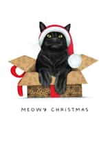 Cute Christmas Card - Meowy Christmas - Black Cat created by badgerbee design