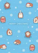 Cute Christmas Card - Hedgehog Holiday Design - Snowflakes created by Evie Garnett Designs