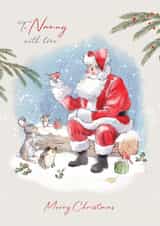 Cute Christmas card - For Nanny - Santa & Woodland Animals created by Paper Shed Design