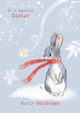 Cute Christmas Card - For Sister - Rabbit In Red Scarf created by Paper Shed Design