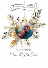 Personalised Christmas Photo Card created by Choo Choo  - Classic Christmas Card - Mum And Step Dad - Bauble