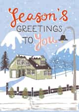 Classic Christmas Card - Season's Greetings - Snowy Mountain Scene created by @VickyYorkeDesigns
