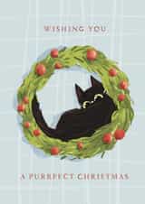 Cute Christmas Card - Cat In Wreath - Purrfect Christmas created by Julep and Trubbs