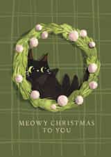 Cute Christmas Card - Cat In Wreath - Meowy Christmas created by Julep and Trubbs