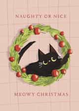 Cute Christmas Card - Cat In Wreath - Naughty Or Nice created by Julep and Trubbs