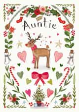 Pretty Christmas Card - For Auntie - Rudolph created by Love Lucy Illustration