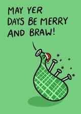 Funny Christmas Card - Merry And Braw - Bagpipe created by Greetin’ Cards UK