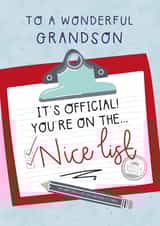 Nice List greeting card for Grandson created by Two For Joy Illustration