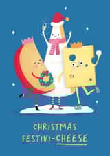 Funny Christmas Card - Christmas Festivi-Cheese - Cheese Pun created by Painted Parasol Studio