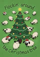 Cute Christmas Card - Flockin Around The Christmas Tree - Sheep created by Kirsty Miller