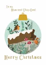 Cute Christmas card - For Mum And Step-Dad - Woodland created by Sara Tyson
