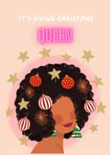 Empowering Christmas Card - Festive Afro - Holiday Queen created by Bee Oyerinde