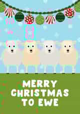 Cute Christmas Card - Sheep Pun - Merry Christmas To Ewe created by Pink Peach Cards
