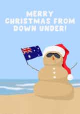 Funny Christmas Card - Merry Christmas From Down Under! - Snowman created by Pink Peach Cards