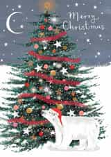 Classic Christmas Card - Christmas Tree - Polar Bear - Starry Night created by Louise Tiler