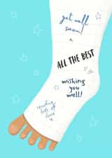 Cute Get Well/Thinking Of You Card - Wishing You Well - Foot Ankle Leg Cast created by Sian Moore Illustration