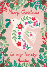 Pretty Christmas Card - Lovely Auntie - Folk Florals - Dove created by Nina Raby - Jones