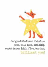 Cute Congratulations Card - Star - Fox created by Dandelion Stationery