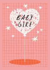 Pretty New Baby Card - Baby Girl - Heart Balloon created by Aimee Mac Illustration