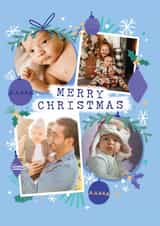 Personalised Christmas Photo Card created by Little Mono - Classic Christmas Card - Blue Baubles