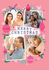 Personalised Christmas Photo Card created by Little Mono - Classic Christmas Card - Pink Baubles
