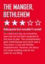 Funny Christmas Card - Mary's three star review of the manger! created by Versed Aid