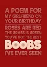 Rude Birthday Card - For Girlfriend - Best Boobs created by Blind Faith