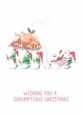 Cute elves deliver a scrumptious Christmas lunch. created by Mel Barren