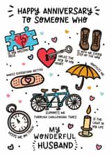 Cute Anniversary Card - For Husband - Sweet Illustrations created by Lyndsay Moon