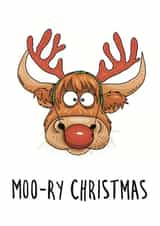 Funny Highland Coo Christmas Card/ Highland Cow Rudolph Happy Christmas Card created by Clare Stansfield