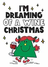 Funny Christmas Card - Dreaming Of A Wine Christmas - Mr. Men created by Mr. Men