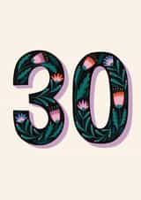 Pretty 30th Birthday Card - For Her - Flowers created by Christine Cuddihy Illustration