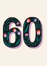 Pretty 60th Birthday Card - For Her - Flowers created by Christine Cuddihy Illustration