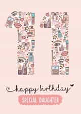 Pretty Birthday Card - Daughter - 11th - Makeup created by Rulu