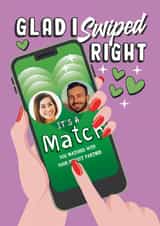 Personalised Anniversary Photo Card created by Atwood & Atwood - Fun Anniversary/Valentine's Day Card - Glad I Swiped Right - Dating App