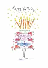 Classic Birthday Card - Wonky Birthday Cake - Calligraphy created by Gabrielle Solly Illustration