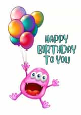 Funny alien birthday card with balloons created by Rachel Elizabeth Designs
