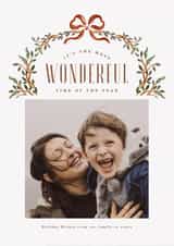 Personalised Christmas Photo Card created by Vivian Yiwing - Classic Christmas Card - Bow Garland - Most Wonderful Time Of The Year