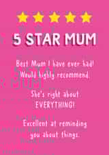 Funny Birthday/Mother's Day Card - Star Rating - Best Mum created by Sunny side Studios