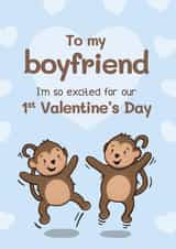 Cute Valentine's Card - 1st - For Boyfriend - Monkeys created by Bev O'Connor || @oconnordesign