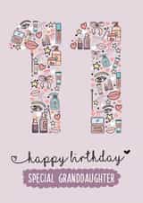 Cute 11th Birthday Card - For Granddaughter - Makeup created by Rulu