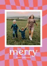 Personalised Christmas Photo Card created by Shari Margolin Design - Arty Christmas Card - Wavy Checkerboard