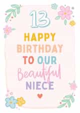Cute 13th Birthday Card - For Niece - Flowers created by Macie Dot Doodles