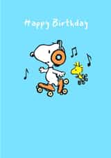Snoopy and Woodstock Birthday Card – Peanuts – Rollerskating created by Danilo